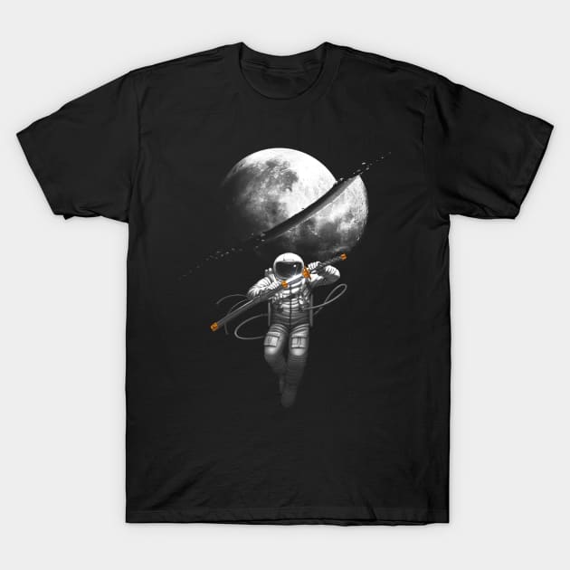 Astronaut Samurai Cutting the Moon T-Shirt by andremuller.art